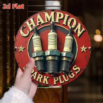 Vintage Champion Spark Plug Logo Metal Wall Art - 19.81cm Round Aluminum Sign with Red & Golden Racing Design, Automotive Engine    Home Decor Supply | Online Retail | ShoreShopper.com