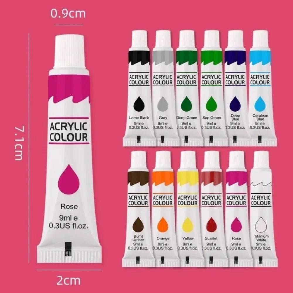 12 Color Acrylic Paint Set 9ml Tubes Waterproof Art Supplies for Beginner Artists DIY Painting on Canvas Wall Art Stationery    Home Decor Supply | Online Retail | ShoreShopper.com