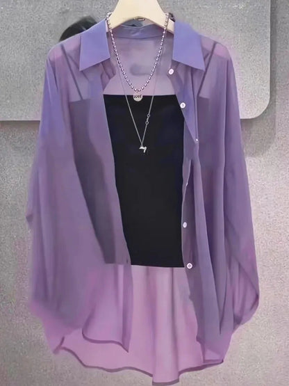 New Women's Shirt | Lightweight Breathable, Solid Color, Straight Button Placket, Lapel, Long-Sleeve, Outerwear & Sun-Protective    Your Coastal Marketplace | Shoreshopper.com