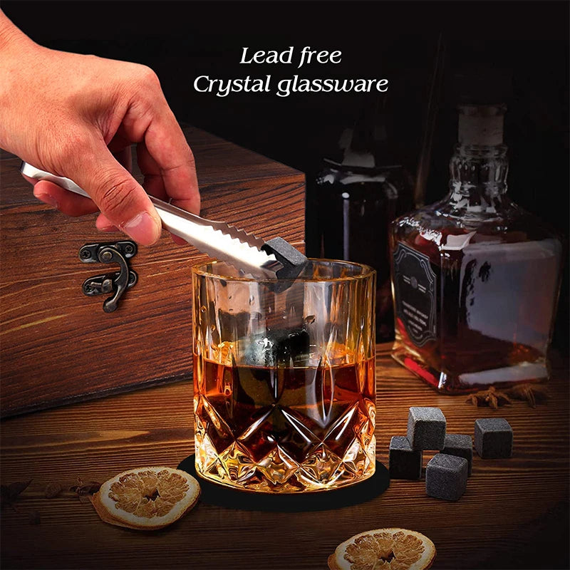 Father'S Day Gift For Men Whiskey Stones Set 8 Pcs Granite Ice Cubes+ 2 Pcs Cups For Whisky In Wooden Bottle Box Present For Dad    Your Coastal Marketplace | Shoreshopper.com