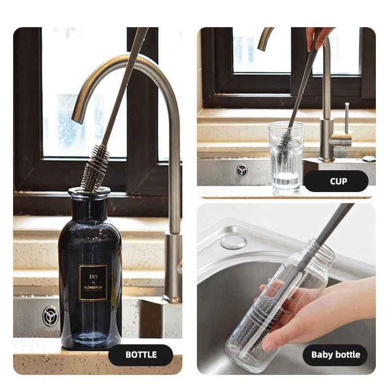 Silicone Milk Bottle Brush Cup Scrubber Glass Cleaner Kitchen Cleaning Tool Long Handle Drink Bottle Glass Cup Cleaning Brush