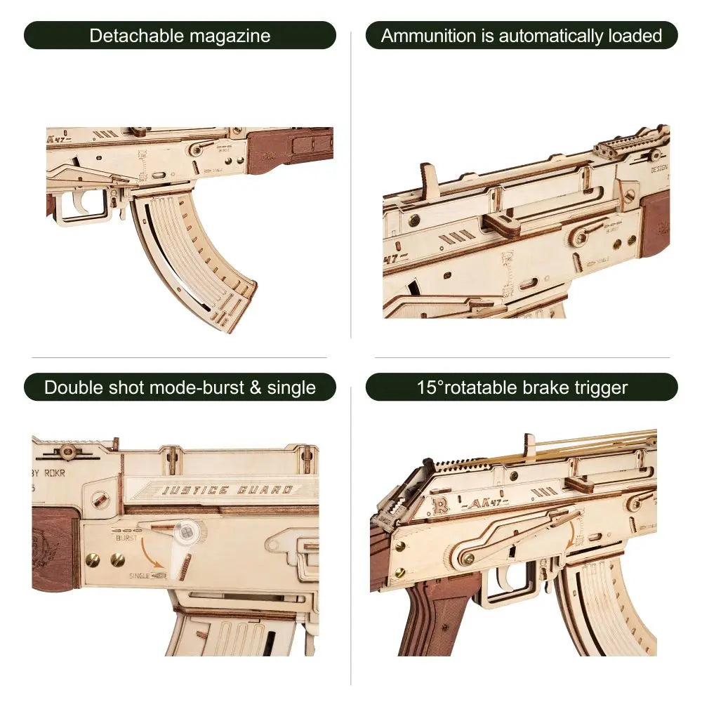Robotime Rokr Automatic Rifle AK47 3D Wooden Gun Funny DIY Building Block Toys for Kids Adults Justice Guard Wooden PuzzleLQ901    Home Decor Supply | Online Retail | ShoreShopper.com