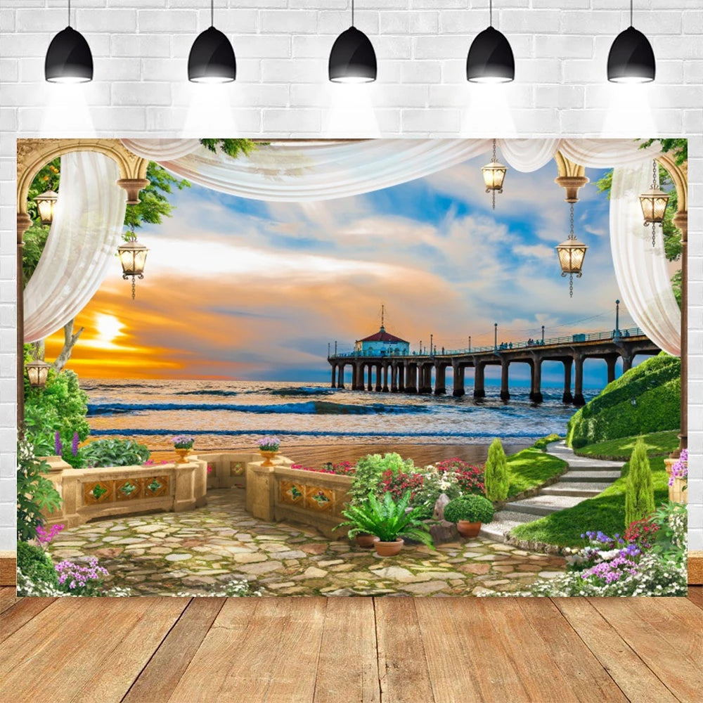 Summer Seaside Beach Photography Backdrop Natural Scenery Castle Tropical Sunshine Palms Leaves Photo Background Studio Props    Your Coastal Marketplace | Shoreshopper.com