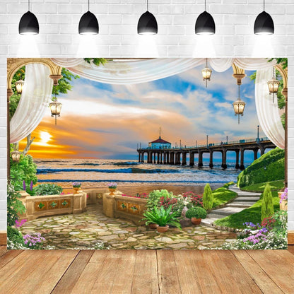 Summer Seaside Beach Photography Backdrop Natural Scenery Castle Tropical Sunshine Palms Leaves Photo Background Studio Props    Your Coastal Marketplace | Shoreshopper.com