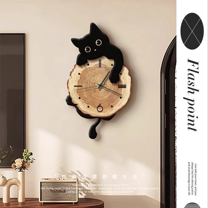 Cartoon Cat Wall Clock Creative Cat Tail Swing Wall Clock Quartz Mute Wall Clock Home Decoration Living Room Bedroom Decoration    Home Decor Supply | Online Retail | ShoreShopper.com