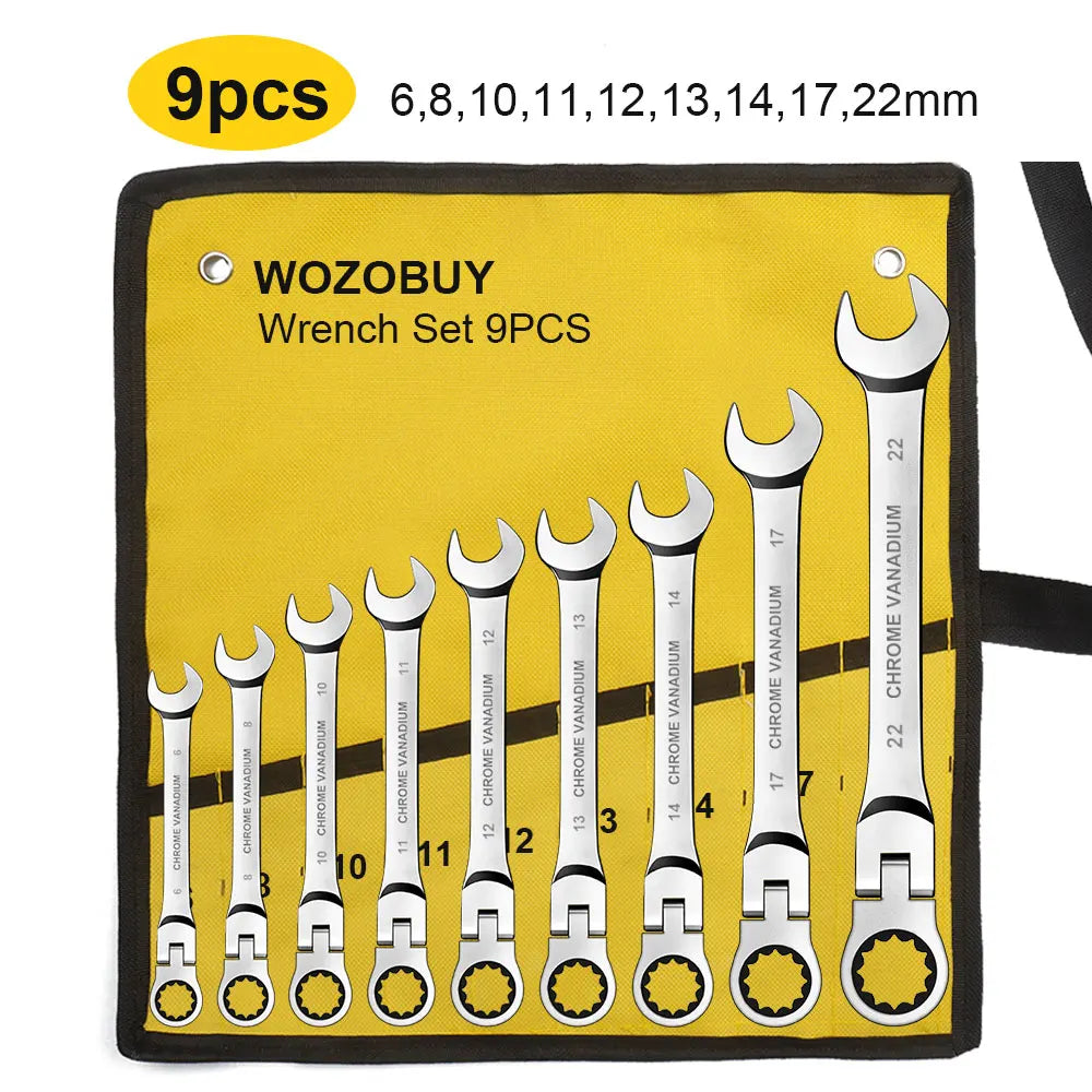 Ratcheting Combination Wrench Set, 6-22mm Metric Flex Head Ratcheting Wrench, Chrome Vanadium Steel Spanner with Bag    Home Decor Supply | Online Retail | ShoreShopper.com