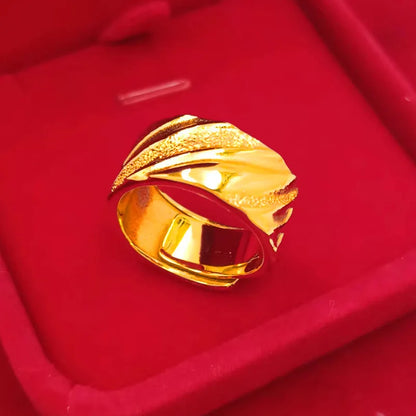 Luxury 24K 9999 Pure Gold real gold Star Sea Male Ring Wave Pattern Opening Adjustable Ring - ShoreCo.Shop