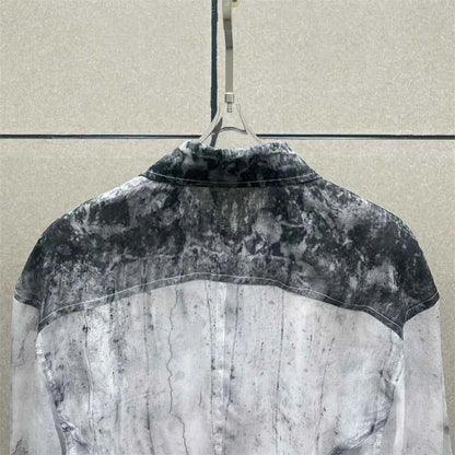 Women's shirt 2026 summer new single breasted slim fit women's long sleeved top Half perspective Ink printed Women's blouse y2k