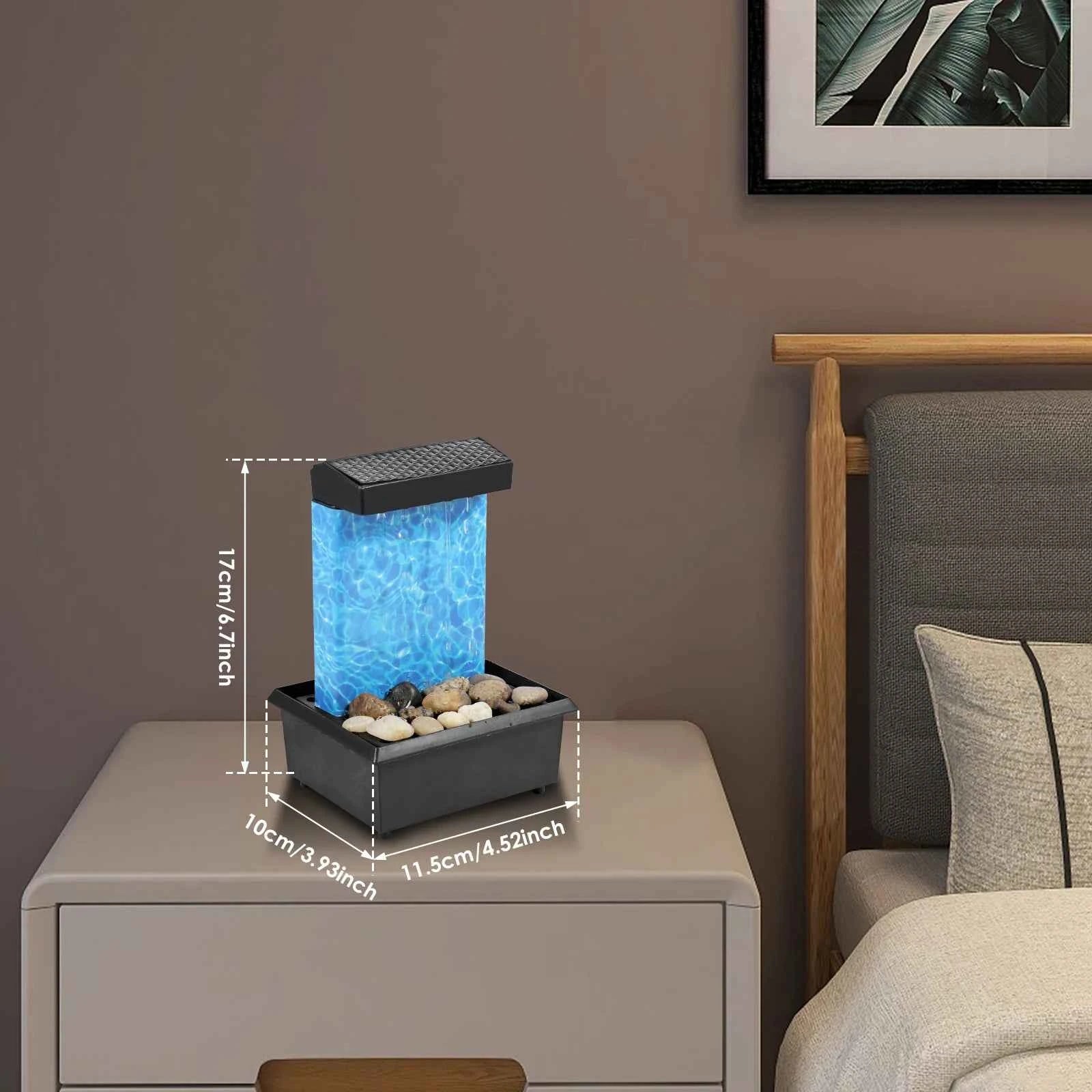 Tabletop Fountain with Light Battery/USB Operated Mini Desktop Waterfall Decoration Creative Flowing Water Fountain Ornaments