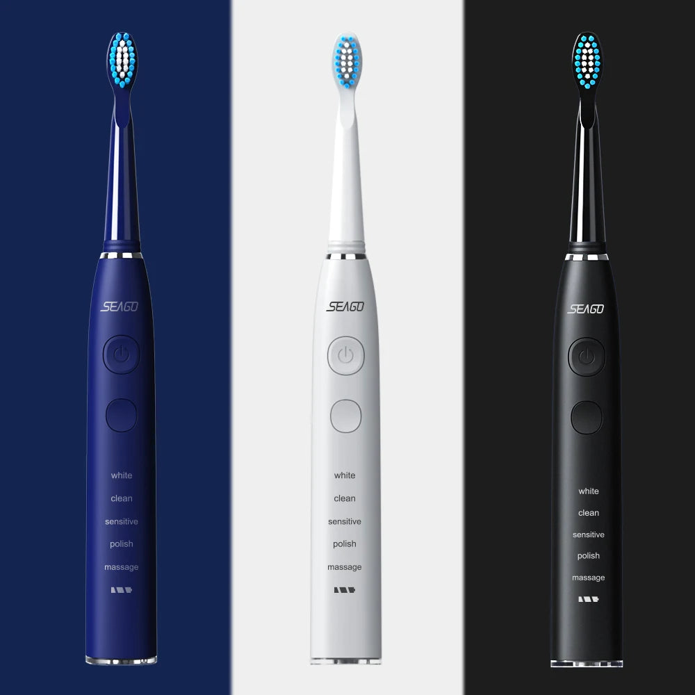 Seago Electric Sonic Toothbrush USB Rechargeable Adult 360 Days Long Battery Life IPX7 4 Replacement Heads Travel Box  SG-575 - ShoreCo.Shop