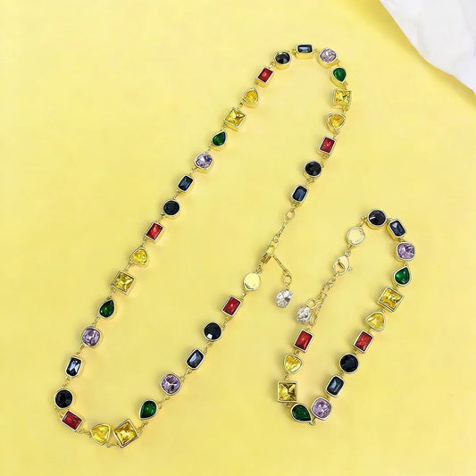 Luxury Fashion Women's Jewelry Colored Gems Set Sterling Silver Necklace Bracelet Plated With 18K Rose Gold Banquet Party    Home Decor Supply | Online Retail | ShoreShopper.com