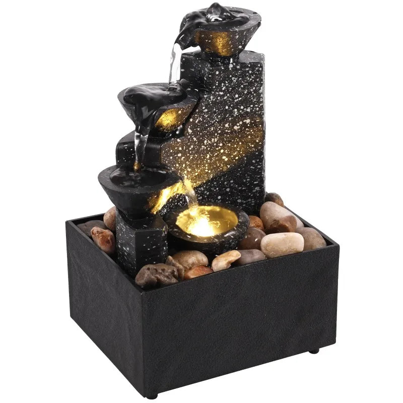 Desktop Art Waterfall Fountain with LED Light, Small Indoor Zen Ornament for Home Living Room Bedroom Office Decor    Home Decor Supply | Online Retail | ShoreShopper.com