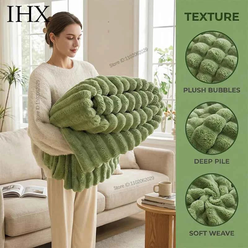 IHX Solid Color Imitation Rabbit Plush Milk Plush Thickened Thermal Leisure Home Blanket Office Nap Blanket, Custom Blanket Size