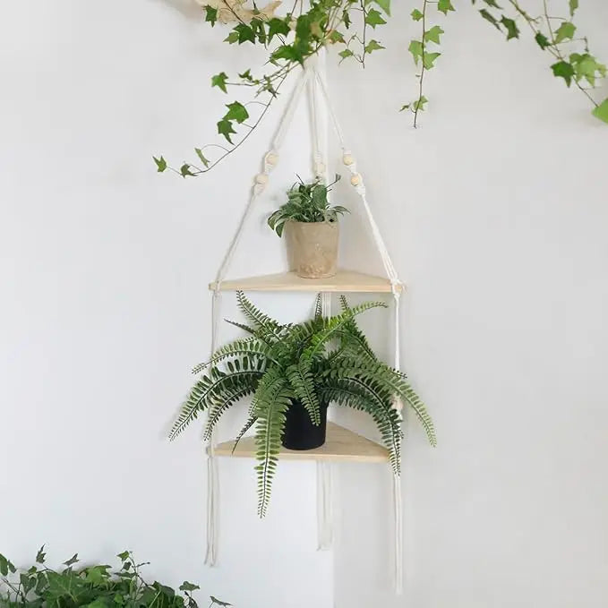 Corner Shelf Macrame Wall Hanging Wood Floating Shelves Rustic Boho Wall Shelf Decor Storage Rack for Plants Pots Photo Frames    Home Decor Supply | Online Retail | ShoreShopper.com