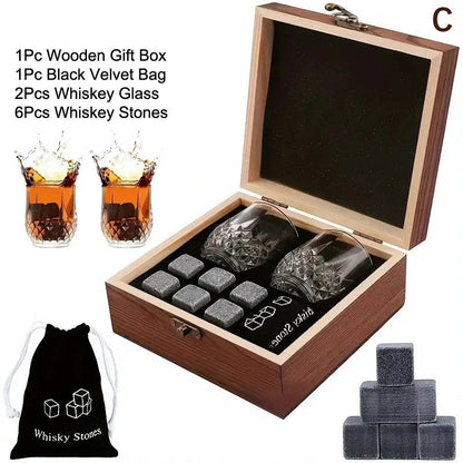 Father'S Day Gift For Men Whiskey Stones Set 8 Pcs Granite Ice Cubes+ 2 Pcs Cups For Whisky In Wooden Bottle Box Present For Dad    Your Coastal Marketplace | Shoreshopper.com