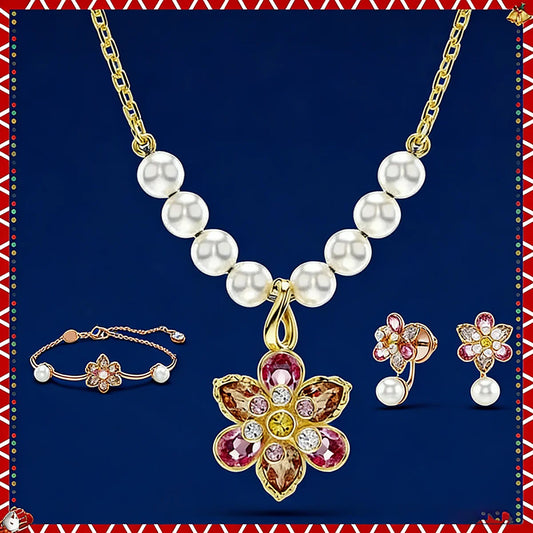 2025 New Gorgeous Flower Yang Jewelry Set: An Elegant Flower Art Feast with Gold Inlaid Treasures and Pearls    Home Decor Supply | Online Retail | ShoreShopper.com