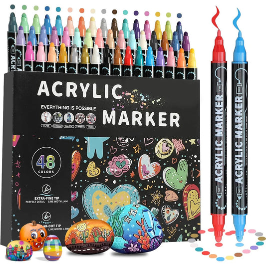12/24/36/48 Colors Dual Tip Acrylic Paint Pens Markers  for Wood Canvas Stone Rock Painting Glass Ceramic Surfaces DIY Crafts    Home Decor Supply | Online Retail | ShoreShopper.com