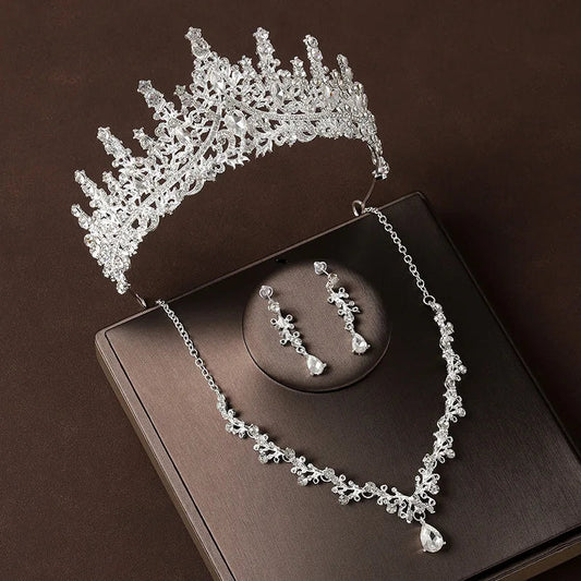 Bridal Wedding Jewelry 4-piece Set, Alloy Crystal Crown&Crystal Necklace&Earrings Women's Classic Wedding Tiaras    Home Decor Supply | Online Retail | ShoreShopper.com