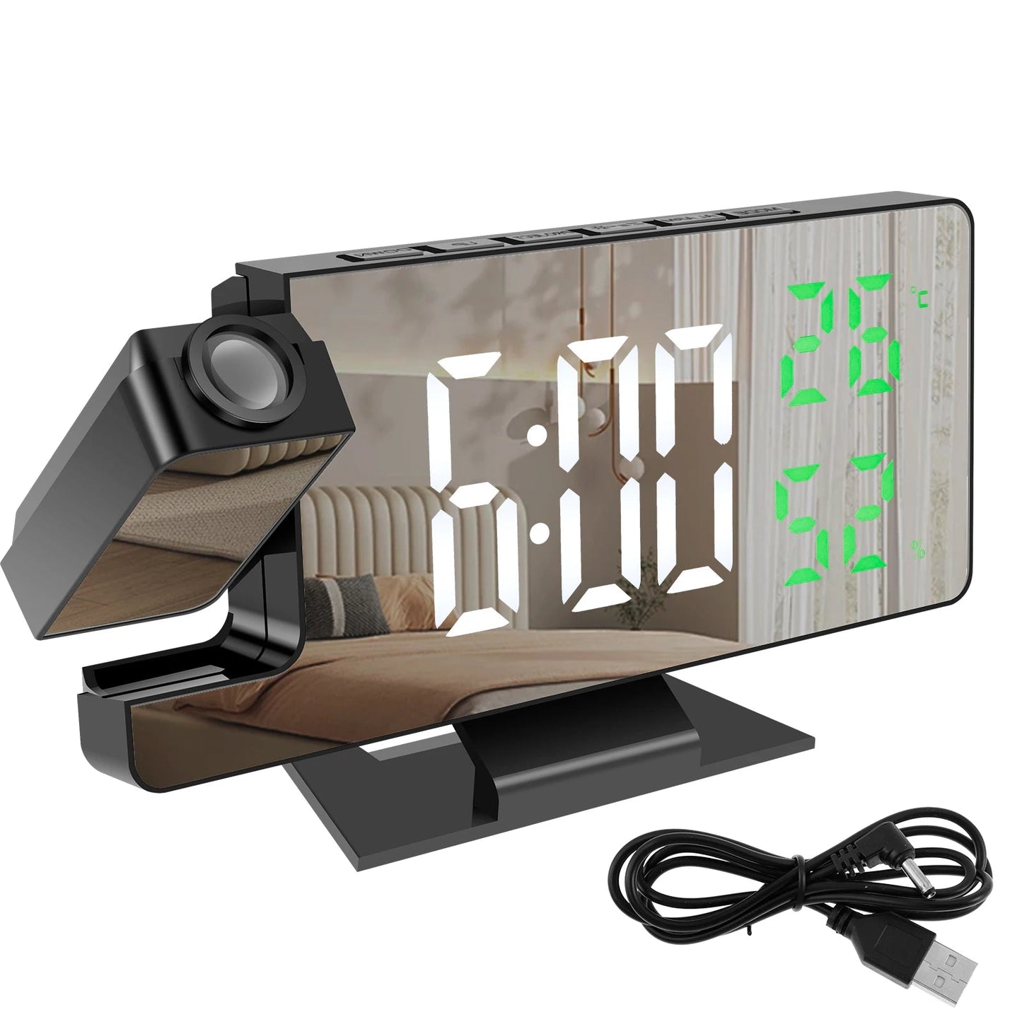 Projection digital alarm clock 180 ° arm projection LED alarm clock multifunctional USB plug in projector desktop LED clock    Home Decor Supply | Online Retail | ShoreShopper.com
