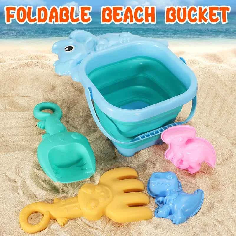 Beach Toys for Kids Sand Toys Set for Toddlers Sandbox Toys with Collapsible Bucket Shovel Rake Set Sand Molds Summer Outdoor