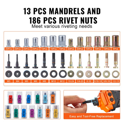 SucceBuy 14" 16" Rivet Nut Tool Rivnut Tool Kit with Metric and SAE Mandrels 70PCS/186PCS Rivet Nuts With Rugged Carrying Case    Home Decor Supply | Online Retail | ShoreShopper.com