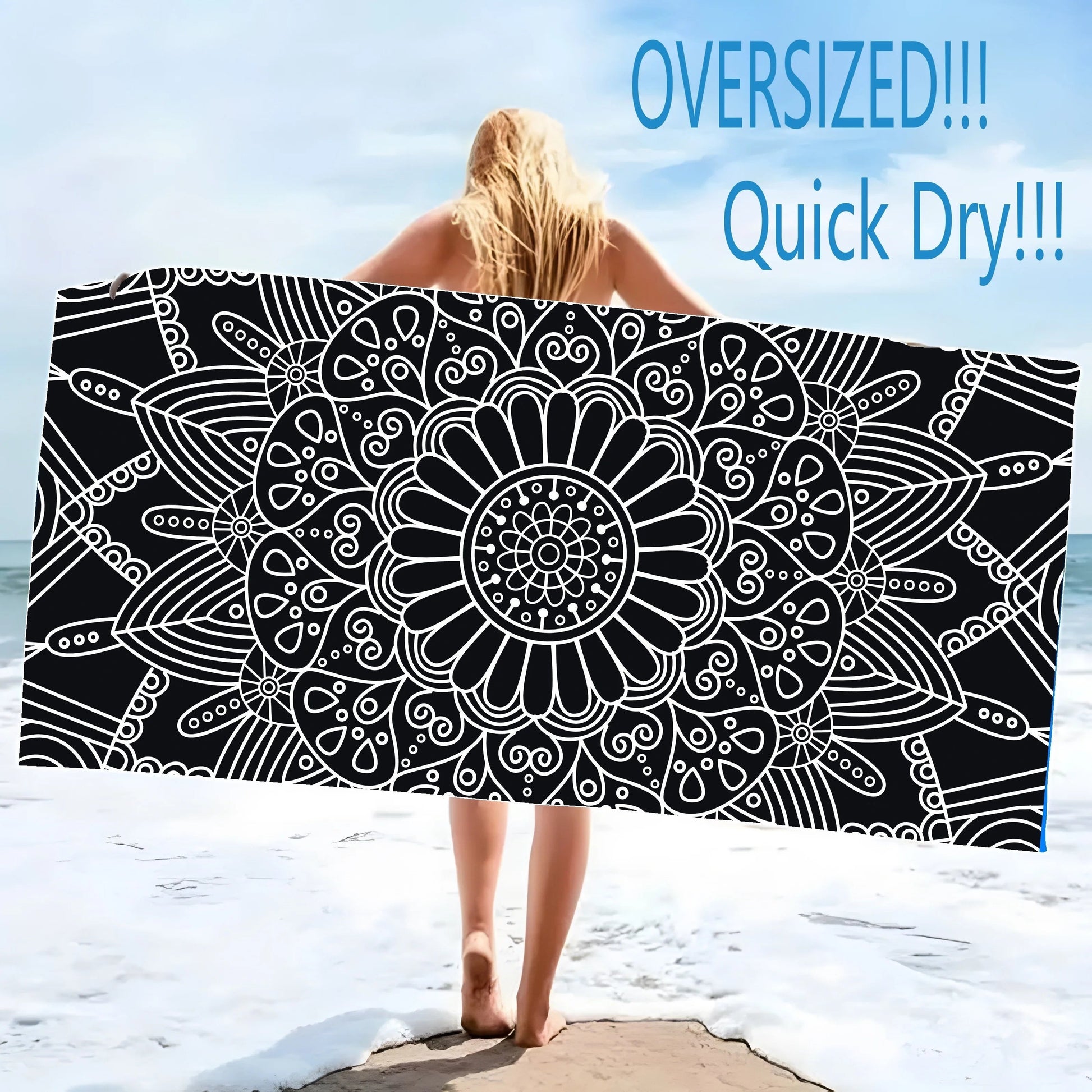 Beach Bliss: Exquisite Black and White Mandala Beach Towel Suitable for towels, bath towels, beach towels    Your Coastal Marketplace | Shoreshopper.com