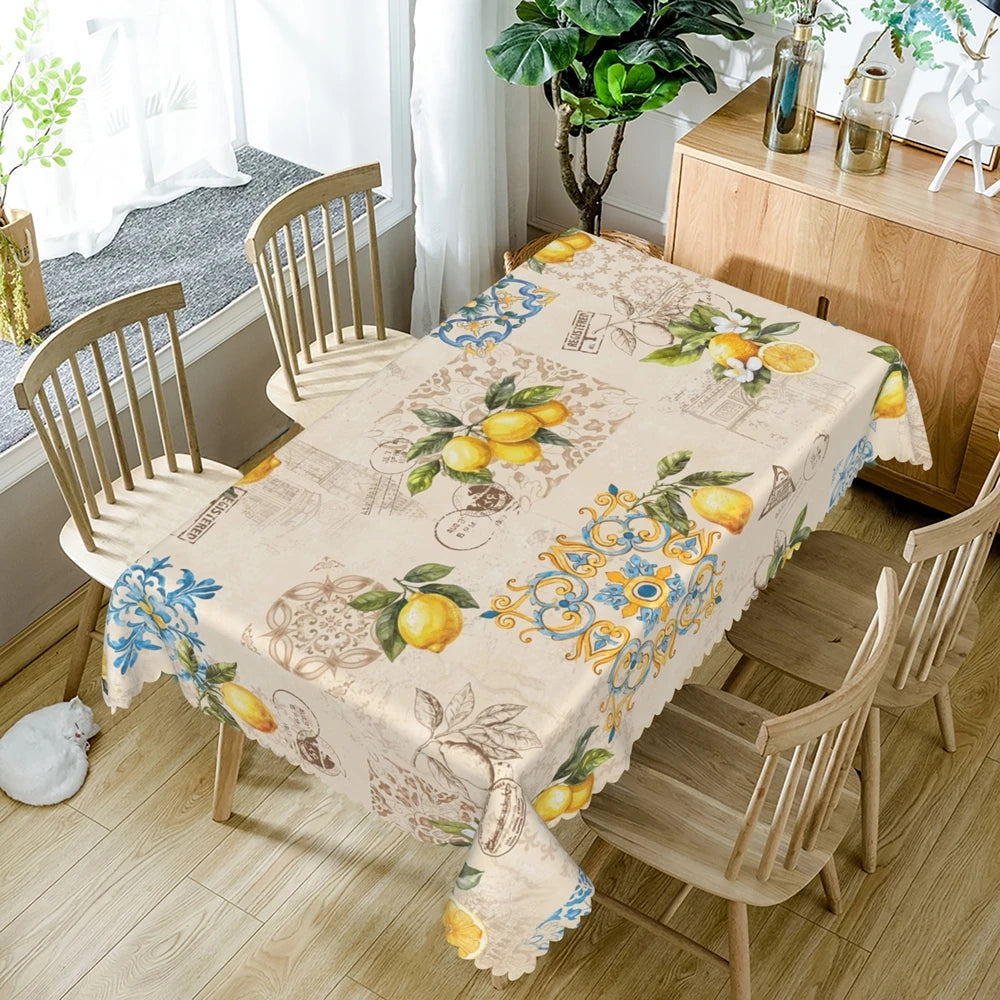 Waterproof Lemon Tablecloth Blue White Check Pattern Summer Decor Kitchen Dining Table Cover for Outdoor Indoor Rustic Style    Your Coastal Marketplace | Shoreshopper.com