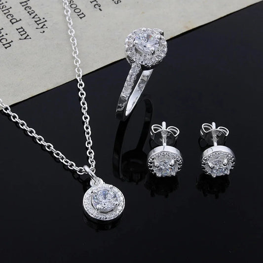 Zircon Crystal Silver Jewelry Necklace Ring Earrings Set Three-Piece Set Jewelry    Home Decor Supply | Online Retail | ShoreShopper.com