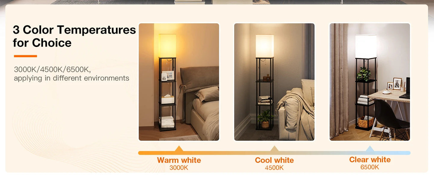 Modern Shelf Floor Lamp with Shade and LED Bulb Corner Display Lamps Shelves for Living Room Bedroom Office Black    Home Decor Supply | Online Retail | ShoreShopper.com