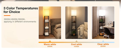 Modern Shelf Floor Lamp with Shade and LED Bulb Corner Display Lamps Shelves for Living Room Bedroom Office Black    Home Decor Supply | Online Retail | ShoreShopper.com