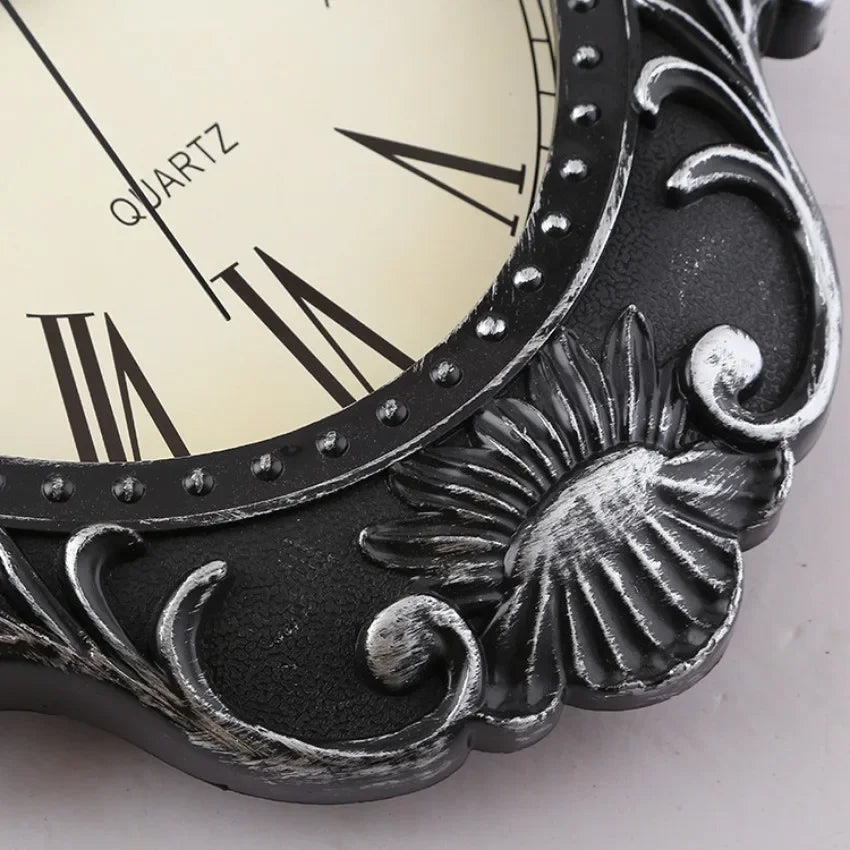 14" Vintage European Court elegance classical Style Wall Clock with Electroplated Black Gold/Silver & Roman Numerals for bedroom    Home Decor Supply | Online Retail | ShoreShopper.com