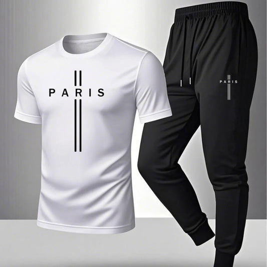 2026 NEW Men's Summer Casual Pants+Short Sleeve T-shirt Set Paris Paris Paris Printed Two Piece Set Men's Sports Set    Home Decor Supply | Online Retail | ShoreShopper.com