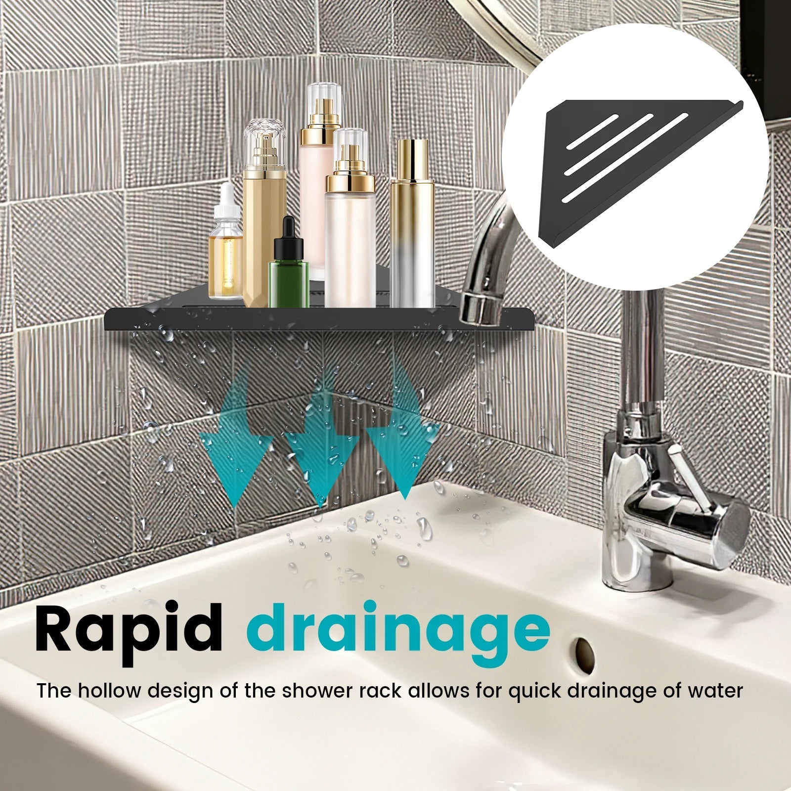 Wall Mount Shower Corner Shelf No-drill 304 Stainless Steel Corner Shampoo Body Wash Storage Organizer for Bathroom Glass Shelf    Home Decor Supply | Online Retail | ShoreShopper.com