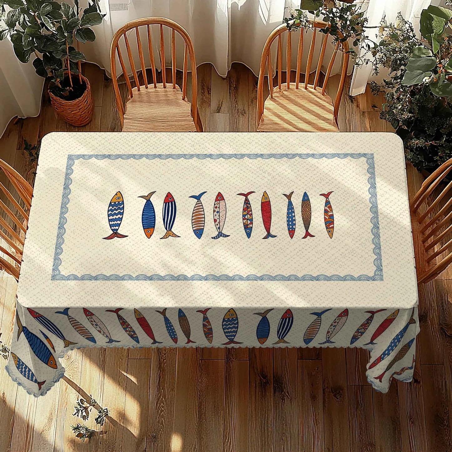 1pc Blue Fish Tablecloth, Ocean-themed Home Decoration, Summer Decor, Gift for Fishing Lovers, Polyester