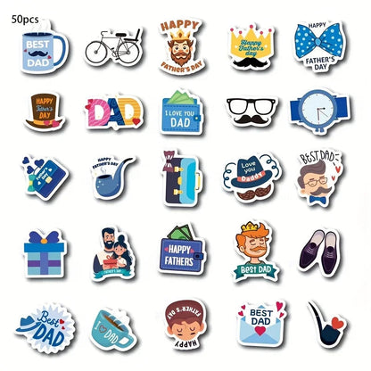 50Pcs Father's Day Stickers Cartoon Creative Waterproof Stickers for Dad Perfect for Decorating Journals for Your Dearest Father    Your Coastal Marketplace | Shoreshopper.com