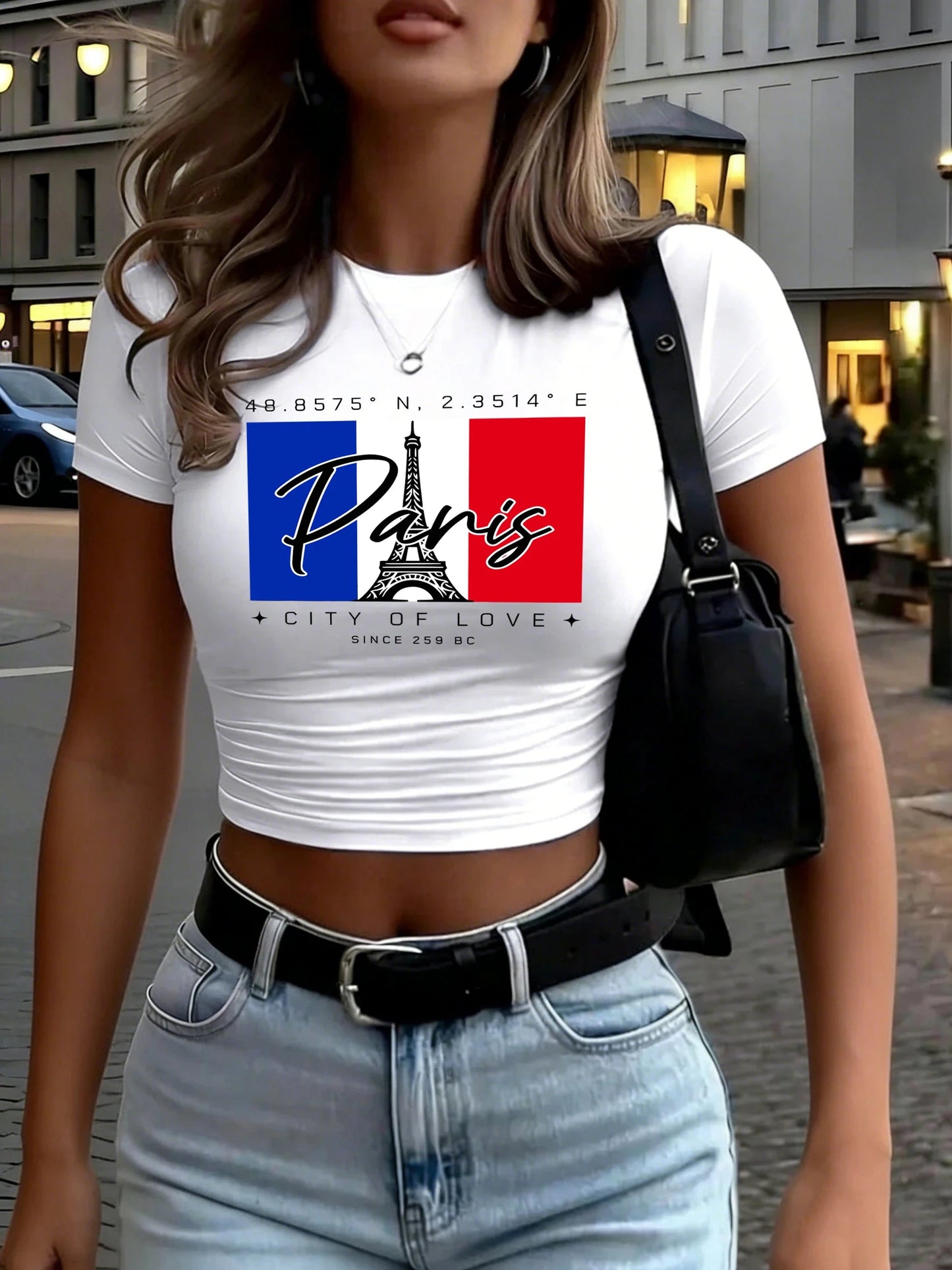 Paris City Of Love Since 259 Art Letter Print Women T Shirt Summer Short Sleeve Hip Hop Crewneck Clothes Slim Yoga Crop T-Shirts    Home Decor Supply | Online Retail | ShoreShopper.com
