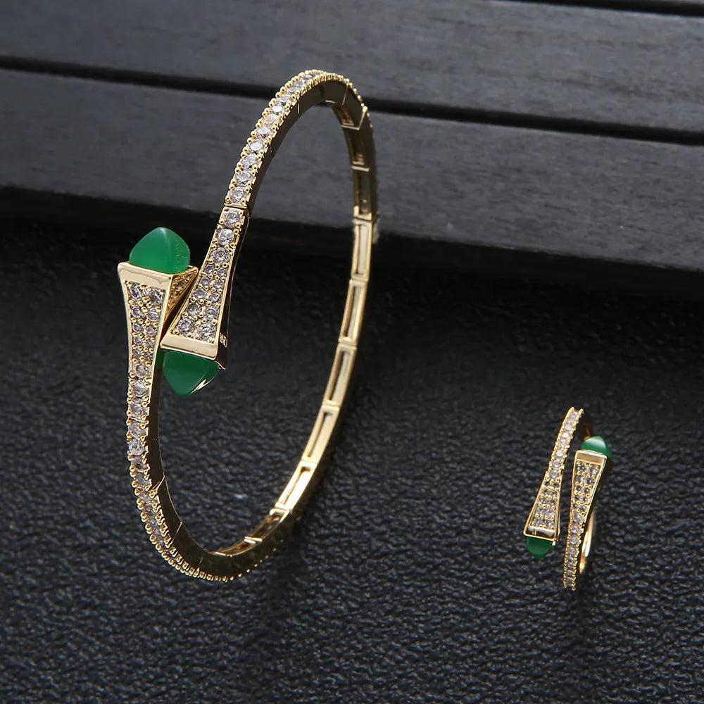 New jerseis Women's Fashion 2 Pcs Bracelet & Ring Set مجموعات المجوهرات Resin Simple Design Gold Open Cuff Bangle Jewelry Set    Home Decor Supply | Online Retail | ShoreShopper.com
