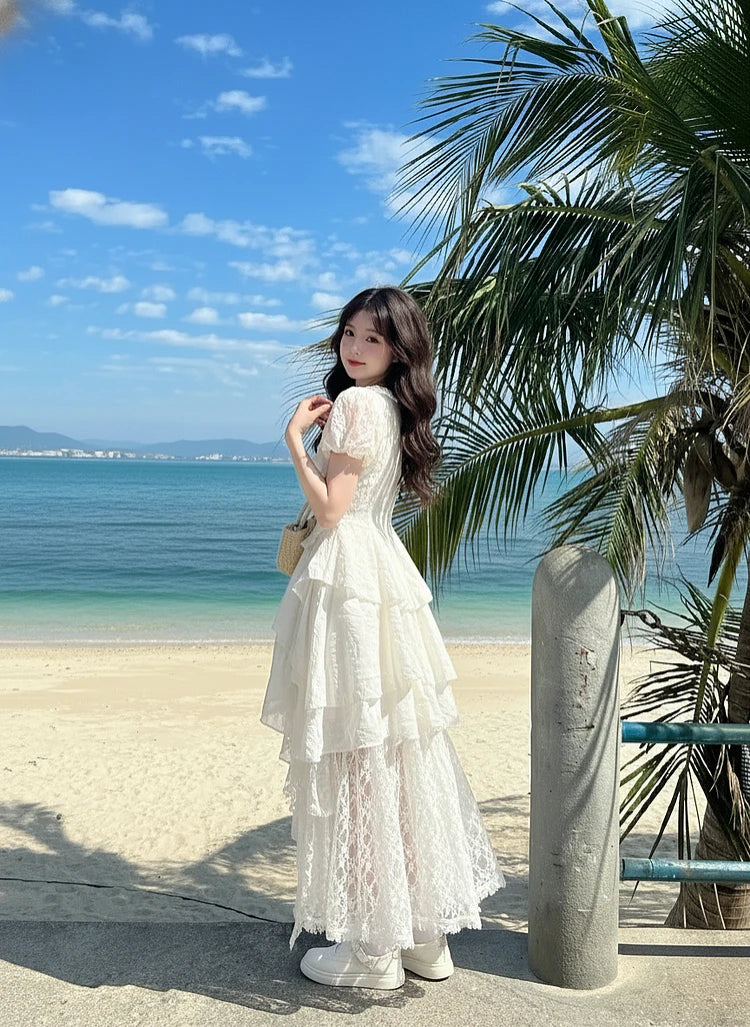 Beach Vacation Bohemian Style Waist-Cinched Dress Summer New Arrival Elegant Skirt Polyester Fiber Short Sleeve V-Neck Loose Fit    Your Coastal Marketplace | Shoreshopper.com