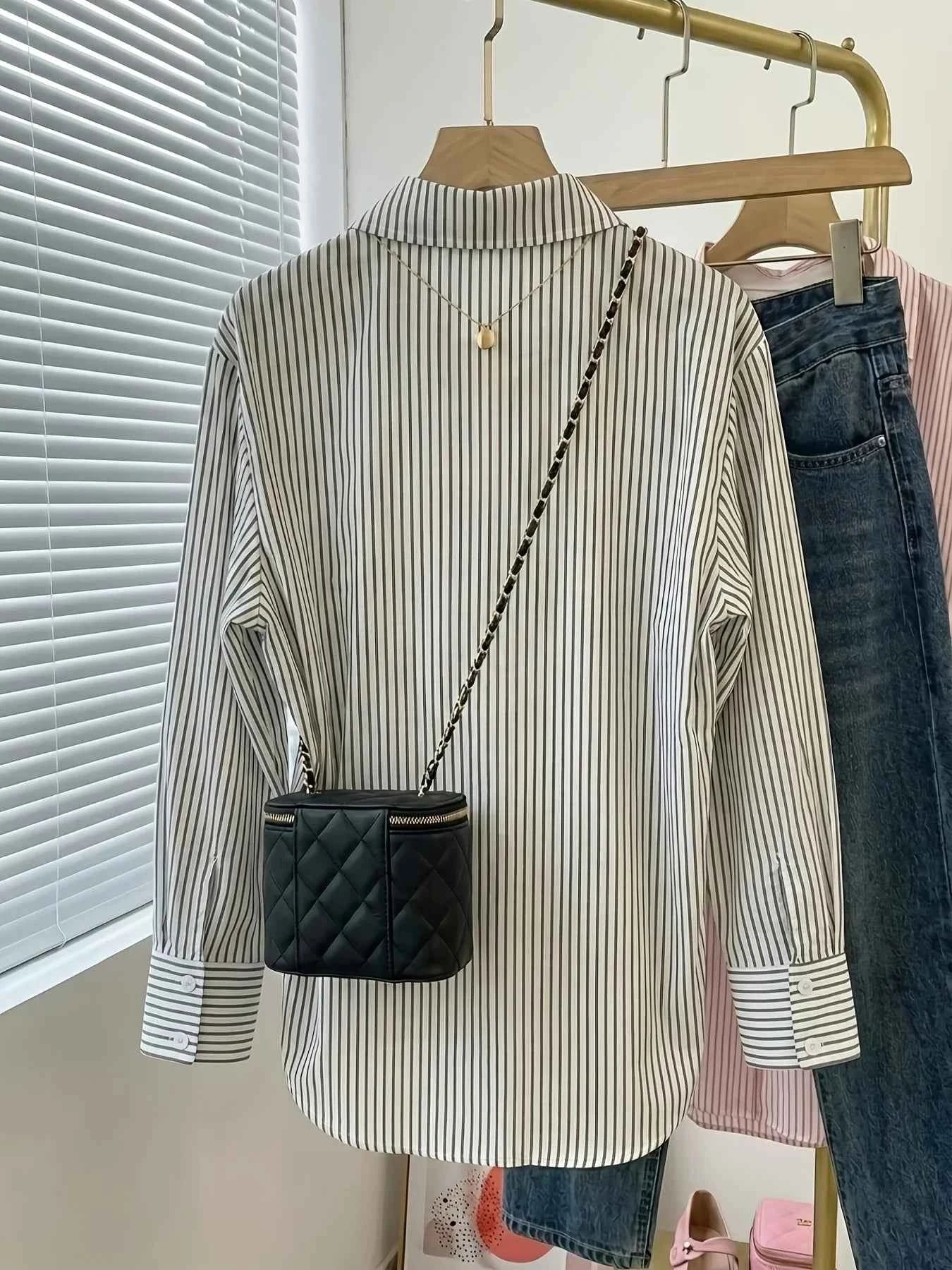 Women's Fashion Elegant and Minimalist Striped Shirt for Office Wear and Casual Styling