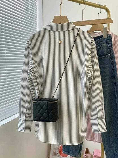 Women's Fashion Elegant and Minimalist Striped Shirt for Office Wear and Casual Styling