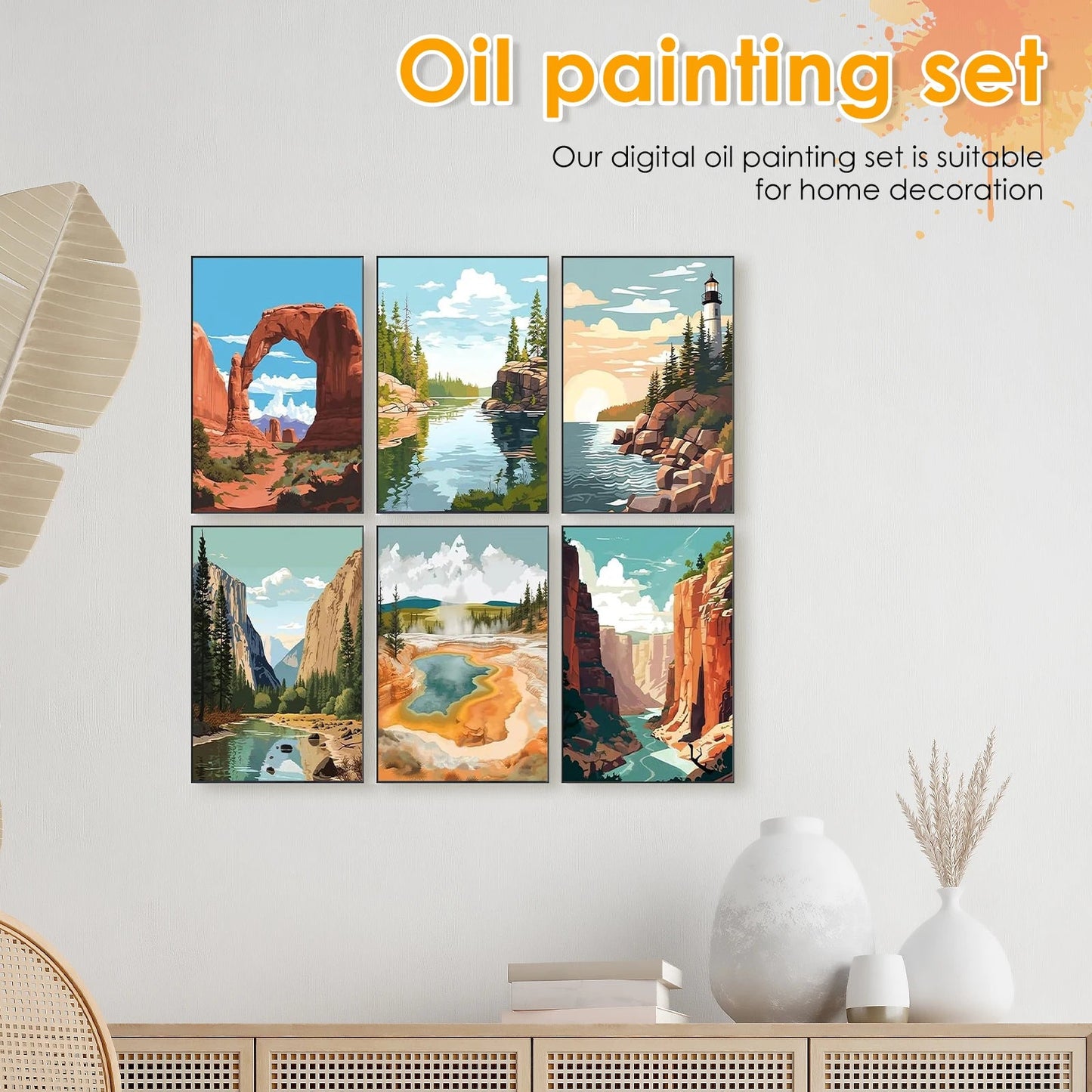 6Pcs Beginners Oil Painting Set Paint by Numbers Kit with Canvas and Brush Accessories Painting Kit for Home Office Wall Decor    Home Decor Supply | Online Retail | ShoreShopper.com