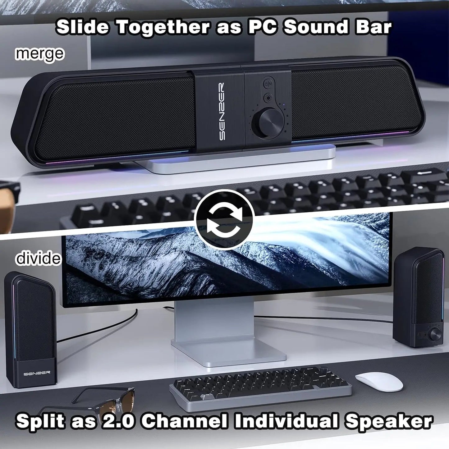 SENZER Computer Speakers-Gaming Speaker with Stereo Sound,PC Sound Bar for Laptop Desktop Monitor (Bluetooth & 3.5mm Aux)    Home Decor Supply | Online Retail | ShoreShopper.com