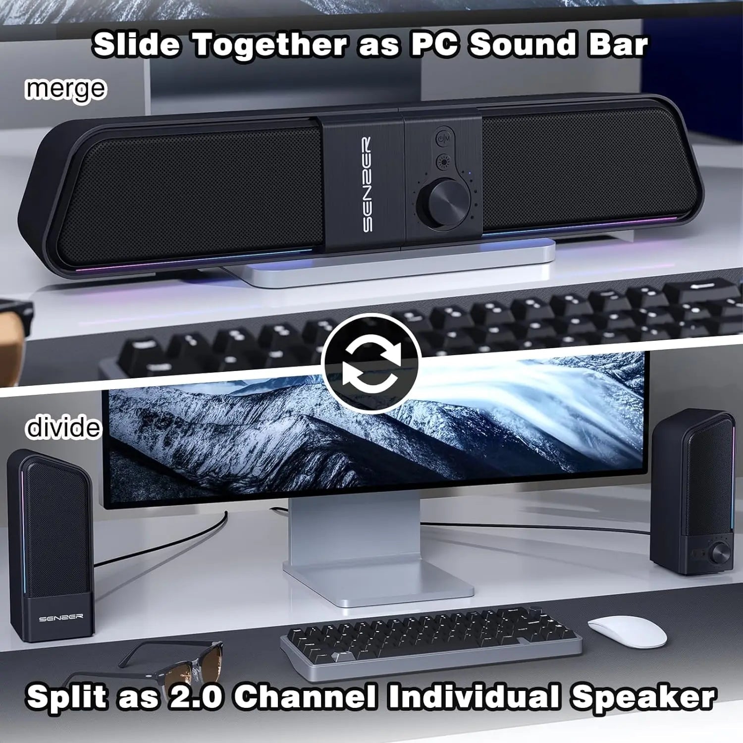SENZER Computer Speakers-Gaming Speaker with Stereo Sound,PC Sound Bar for Laptop Desktop Monitor (Bluetooth & 3.5mm Aux)    Home Decor Supply | Online Retail | ShoreShopper.com