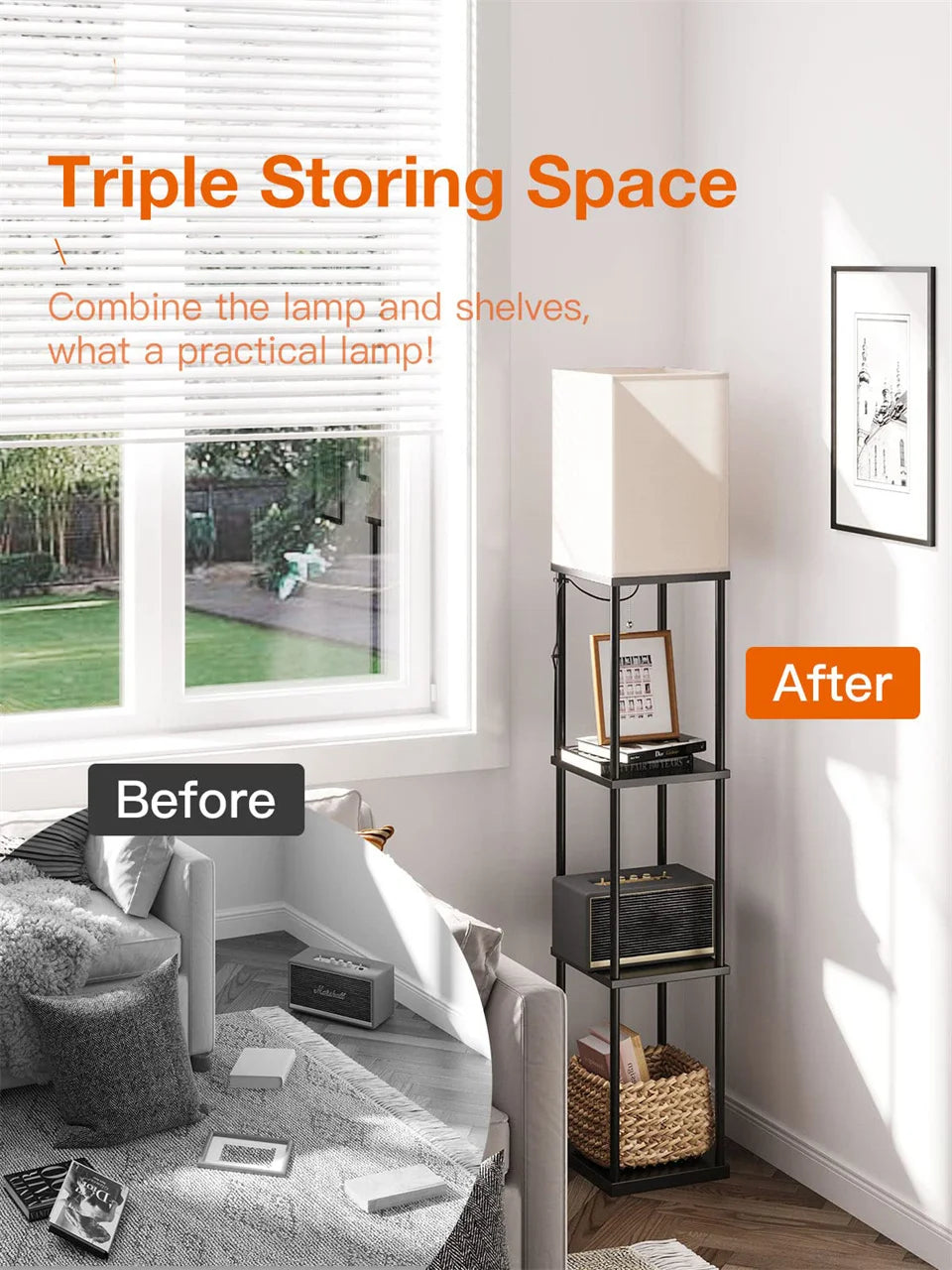 Modern Shelf Floor Lamp with Shade and LED Bulb Corner Display Lamps Shelves for Living Room Bedroom Office Black    Home Decor Supply | Online Retail | ShoreShopper.com