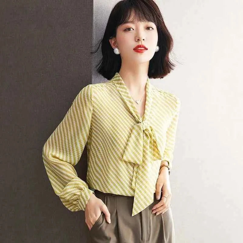 Striped Women's Shirt And Blouse Casual Youth Clothing Trend 2025 Novelty Streetwear Vintage Modern Long New V Neck Female Tops