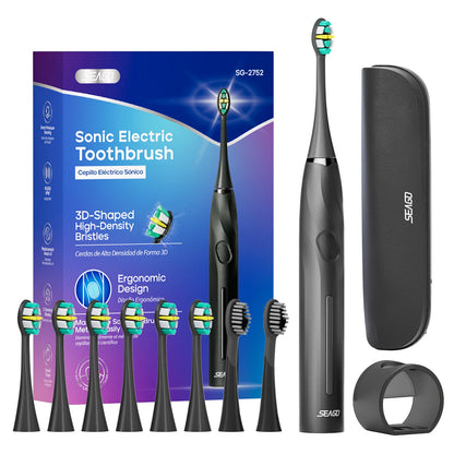 SEAGO Electric Toothbrush with 8 Soft Bristle Heads for Adults Pressure Sensor 5 Modes with 2 Minutes Smart Timer SG-2752 - ShoreCo.Shop