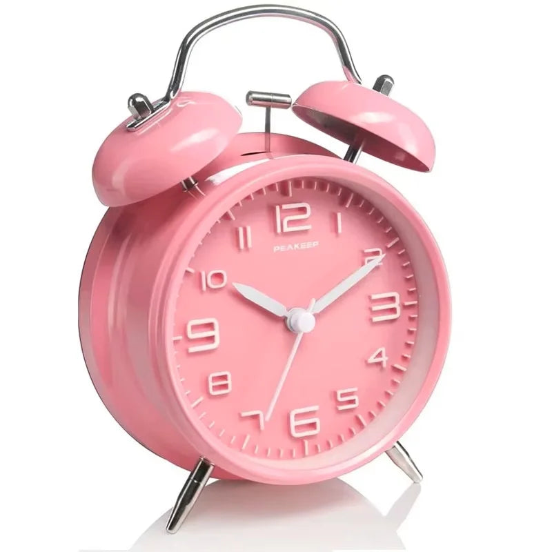 4 Inch Twin Bell Loud Alarm Clock Metal Frame 3D Dial with Backlight Battery Operate Desk Table Alarm Clock For Home and Office    Home Decor Supply | Online Retail | ShoreShopper.com