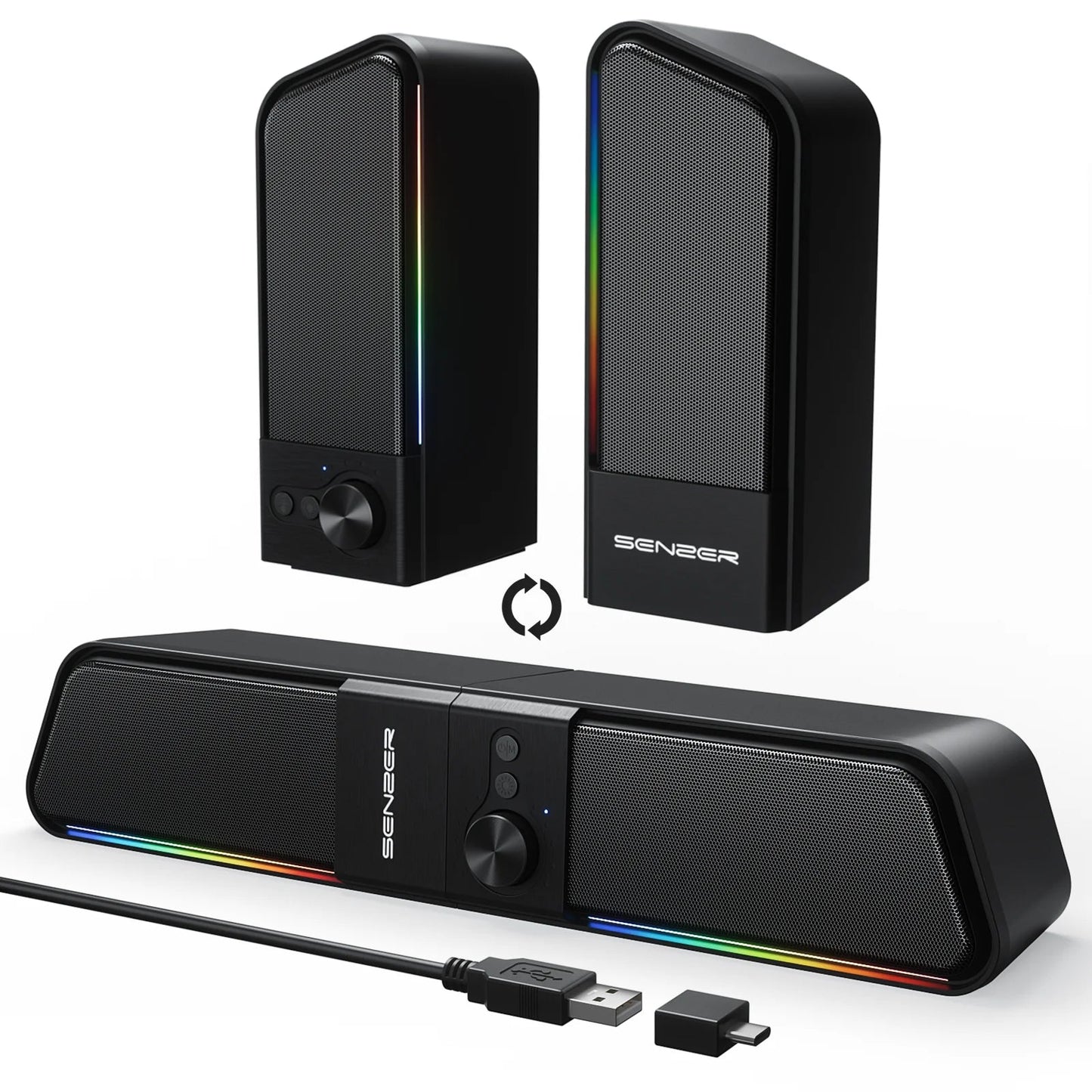 SENZER Computer Speakers-Gaming Speaker with Stereo Sound,PC Sound Bar for Laptop Desktop Monitor (Bluetooth & 3.5mm Aux)    Home Decor Supply | Online Retail | ShoreShopper.com