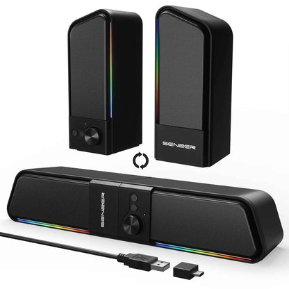 SENZER Computer Speakers-Gaming Speaker with Stereo Sound,PC Sound Bar for Laptop Desktop Monitor (Bluetooth & 3.5mm Aux)