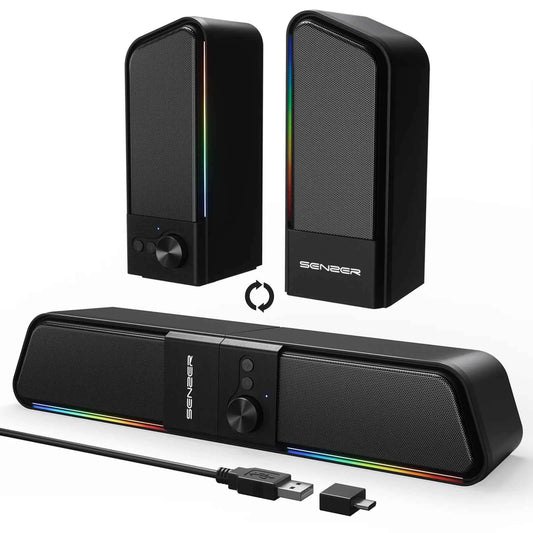 SENZER Computer Speakers-Gaming Speaker with Stereo Sound,PC Sound Bar for Laptop Desktop Monitor (Bluetooth & 3.5mm Aux)